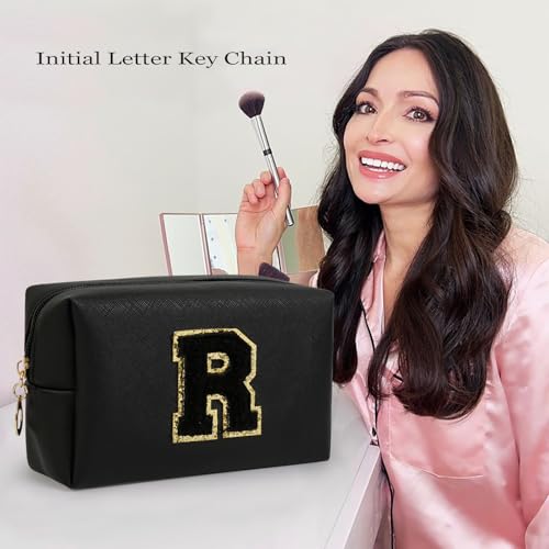 AIBFRID Birthday Gifts for Women Her,Travel Cute Makeup Bag,Large Capacity Cosmetic Bags for Women Makeup Pouch PU Leather Waterproof Cosmetic Bag (R, Black) - color: Black, style: R