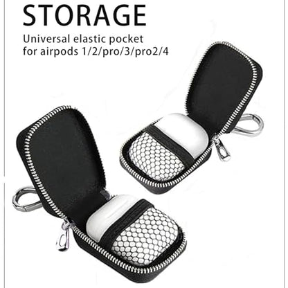 Earbud Case, Headphone Storage Case with Keychain EB-1 Lattice Black | PU Leather Zipper Carrying Pouch Bag for USB Cable, Wired Earphones and AirPods Pro 2/ Pro 3/ AirPods 4/3/ 2/1 - color: Cable Lattice Black