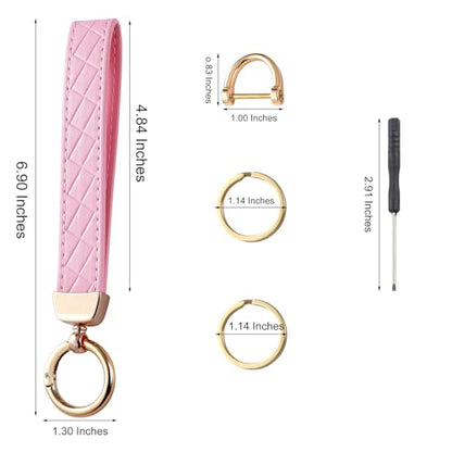 Weixiltc Quilted Leather Wristlet Keychain, D-Ring Car Key Holder | Quilted faux leather & gold hardware. D-ring for car keys + 2 split rings. Hands-free, anti-loss for commute & travel - color: Pink