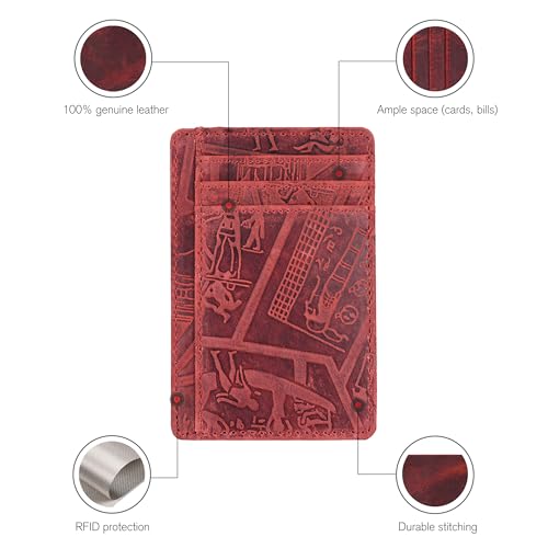 Oak Leathers Leather Wallet Slim Design - RFID Card Holder Men Women | Handmade Wallet, Durable Stitching, Gift for Men and Women, Small and Funtional, Id Window - color: Egyptian Red