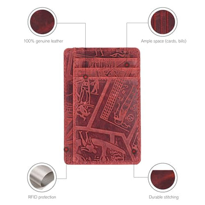 Oak Leathers Leather Wallet Slim Design - RFID Card Holder Men Women | Handmade Wallet, Durable Stitching, Gift for Men and Women, Small and Funtional, Id Window - color: Egyptian Red