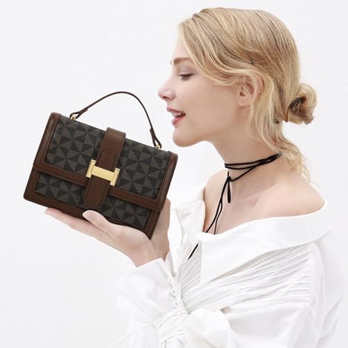 KKXIU Crossbody Bag for Women, Top Handle Purse Small Designer Handbag | Adjustable Shoulder Strap, Small Purse for Lady, Shoulder Clutch - color: Brown Checkered
