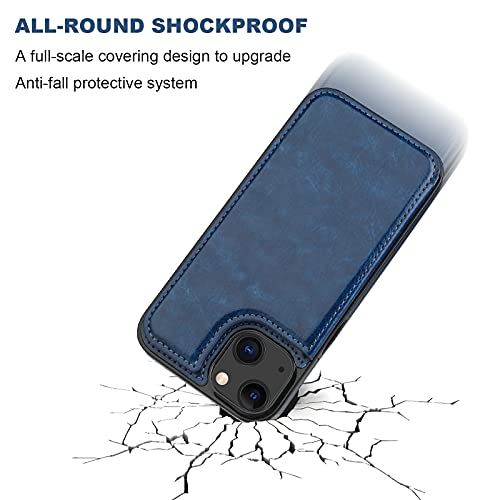ONETOP for iPhone 13 Wallet Case with Card Holder,Blue | Kickstand,ID/Cash Holder,Case Wallet with Card Slots,Double Magnetic Clasp,Durable PU Leather Shockproof Cover for Women Men - color: Blue