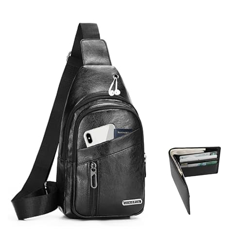 Sling Bag Set, PU Leather Sling Bag, Multi-Zipper Design for Travel, Outdoors, Valentine’s Day Gifts - color: Black