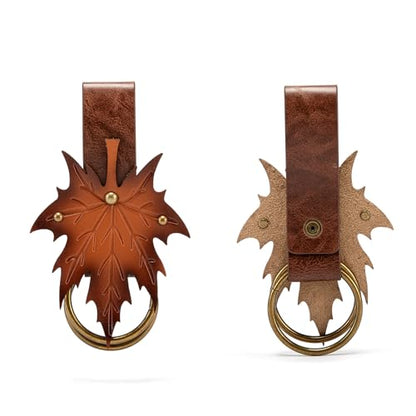 SV SENVAN Elven Leaf Belt Accessory - Renaissance Costume Leather Pouch Accessory Hanger for Men & Women, Medieval Fantasy - color: Brown and Yellow Leaves