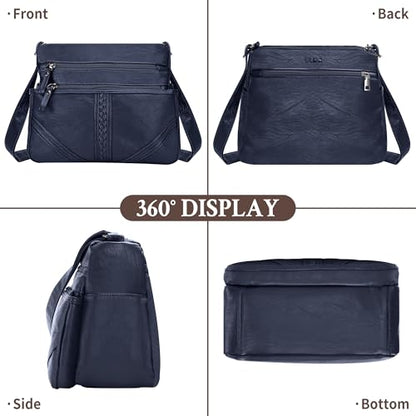 ELDA Crossbody Bags For Women Pocketbooks Soft PU Leather Purses and Handbags Multi Pocket Shoulder Bag - color: X-dark Blue