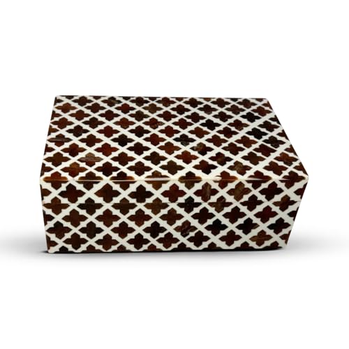 Perilla Home ﻿Home Decor Decorative Storage Wooden Box Small Wooden Organizer Tool Stash Card Craft Trinket Memory Keepsake Jewelry Box for Men and Women, Clover, Gifts For All, Dark Brown & Off White - color: Dark brown and off white