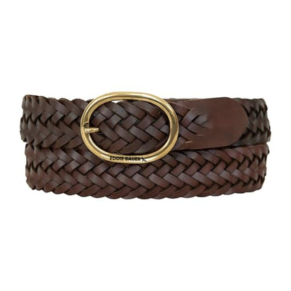 Eddie Bauer Women's Casual Leather Belts with Durable Metal Buckle - color: Center Bar Woven - Brown, size: XX-Large