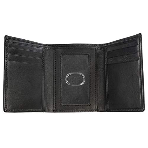 BULL GUARD RFID Leather Trifold Wallets for Men ID Window, Secret Pocket, Black - color: Rich Black