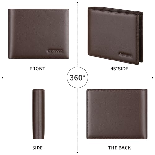 Leather Wallets for Men, Genuine Leather Mens Wallets Bifold Rfid Blocking with 2 ID Windows Bifold Top Flip, Extra Capacity Travel Wallet (Coffee) - color: Coffee