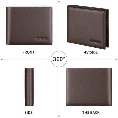 Leather Wallets for Men, Genuine Leather Mens Wallets Bifold Rfid Blocking with 2 ID Windows Bifold Top Flip, Extra Capacity Travel Wallet (Coffee) - color: Coffee