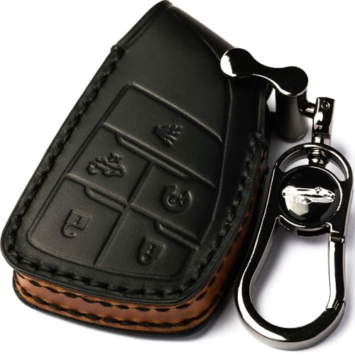leather Case Compatible with Chevrolet Key Fob Cover or Keychain | Fits for Silverado 1500 GMC Sierra 1500, Silverado Sierra 2500HD 3500HD Smart Key etc - color: 5b-black