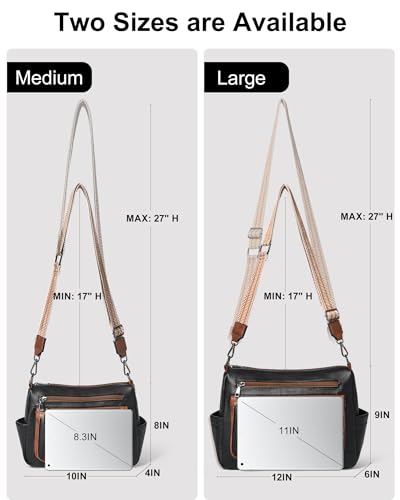Bluome Crossbody Purses for Women, Medium Large Faux Leather Crossbody Bags Lightweight Sling Bag Shoulder Handbags - color: Black&brown, size: Medium 7L
