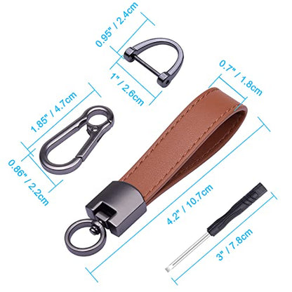Wisdompro Genuine Leather Car Keychain, Universal Key Fob Keychain | Leather Car FOB Key Chain Holder for Men and Women, 360 Degree Rotatable, with Anti-lost D-ring and 3 Keyrings - color: Brown (Carabiner Clip)