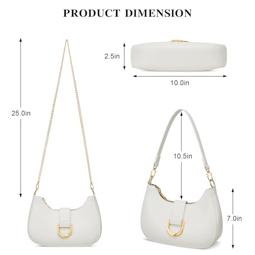 KKXIU Shoulder Bag for Women Trendy Everyday Purse Cute Handbag | Removable Short Strap, Extra Gold Chain for Versatile Style,Inner Zipper Pocket & 3 Card Slots, PU Vegan Leather - color: White