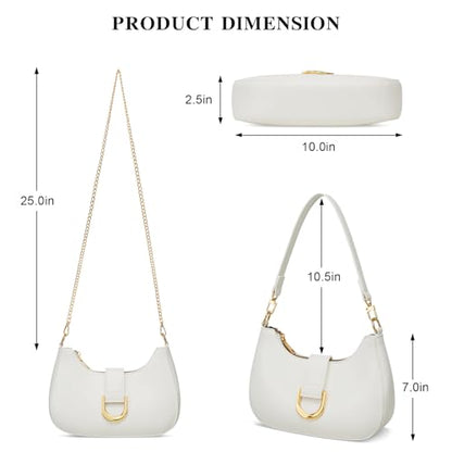 KKXIU Shoulder Bag for Women Trendy Everyday Purse Cute Handbag | Removable Short Strap, Extra Gold Chain for Versatile Style,Inner Zipper Pocket & 3 Card Slots, PU Vegan Leather - color: White