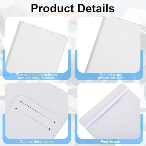 6 Pcs Sublimation Passport Holder Covers PU Leather Heat Transfer Card Travel Wallet DIY Blank Holder Cover for Passport Business Credit Cards (White)