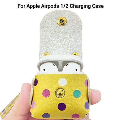 MODOS LOGICOS Charging Case Cover for Apple Air Pods, PU Leather Case with a Couple of Drooping Tassels for Apple AirPods 1/2 Charging Case - Yellow Dots - color: YellowDots(PU)