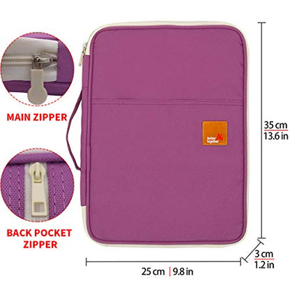Document A4 Bag Case Waterproof Organizer Portfolio Office Travel Zipper Multi-Function Pouch - color: 01-purple
