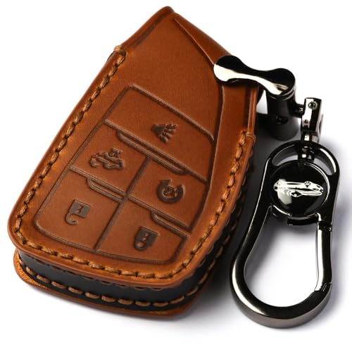 leather Case Compatible with Chevrolet Key Fob Cover or Keychain | Fits for Silverado 1500 GMC Sierra 1500, Silverado Sierra 2500HD 3500HD Smart Key etc - color: 5b-brown