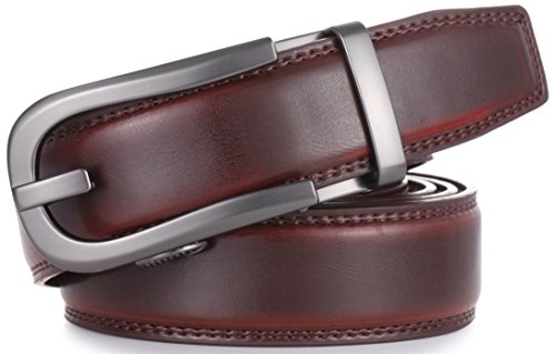 Marino Men’s Genuine Leather Ratchet Dress Belt With Automatic Buckle, Enclosed in an Elegant Gift Box - color: Vaulted Classic - Mahogany, size: Adjustable from 28" to 44" Waist