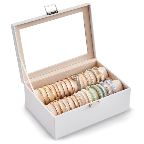 Lolalet Bracelet Display Holder with Clear Lid -White | Jewelry Organizer with 2 Velvet Display Rods, Perfect Storage Case for Bangles, Bracelets, and Watches, Great Gift for Her - color: White, size: 2 Rolls
