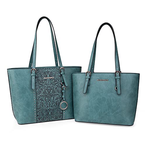 Montana West Tote Bag for Women Purse and Handbags Set Embossed Collection Purse 2Pcs Set - color: 2 Set-turquoise＃