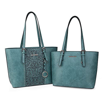 Montana West Tote Bag for Women Purse and Handbags Set Embossed Collection Purse 2Pcs Set - color: 2 Set-turquoise＃