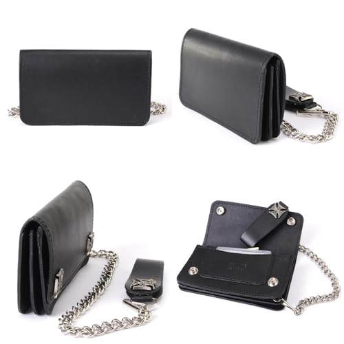 Milwaukee Leather MLW7865 Men's 7" Black Soft Premium Cowhide Leather Tri Fold Wallet w/Anti-Theft Stainless Steel Chain - color: MLW7825-BIFOLD, size: 6 Inch