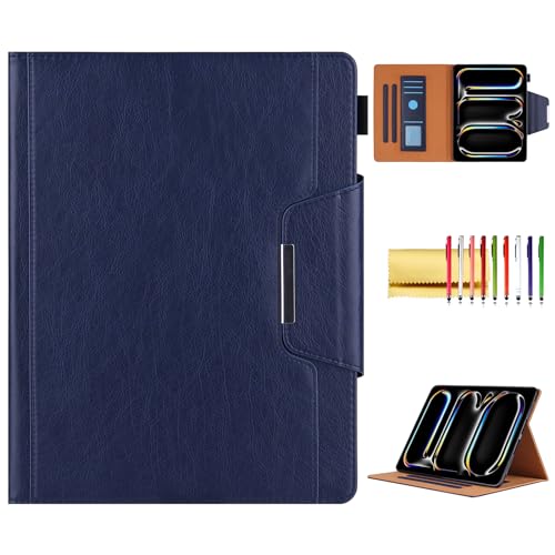 Folio Case for iPad Pro 11-inch M5 2025/M4 2024, Techcircle Anti-Slip Stand PU Leather Soft TPU Back Magnetic Smart Cover with Pencil Holder + Card Slots + Front Pocket, Auto Sleep/Wake, Navy - color: 02 Navy, size: iPad Pro 11 2024-2025