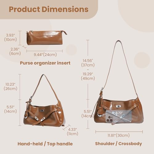 Genuine Leather Hobo Bag for Women, Slouchy tote Bags Purse Shoulder bag - color: S-brown