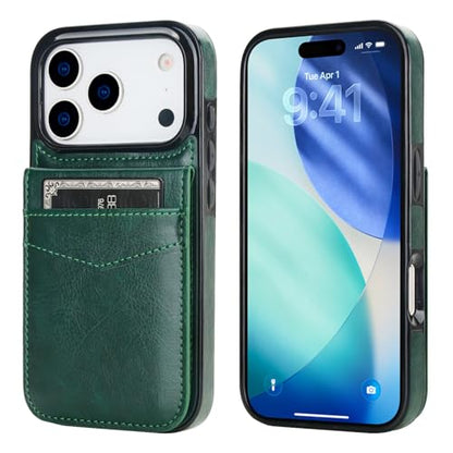 KIHUWEY for iPhone 17 Pro Wallet Case Card Holder Kickstand, Dark Green - color: Dark Green