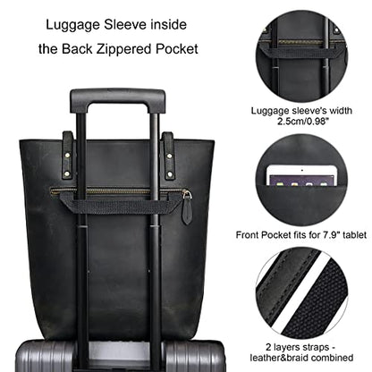 S-ZONE Leather Tote Bag for Women Work Handbag with Luggage Sleeve - color: Black