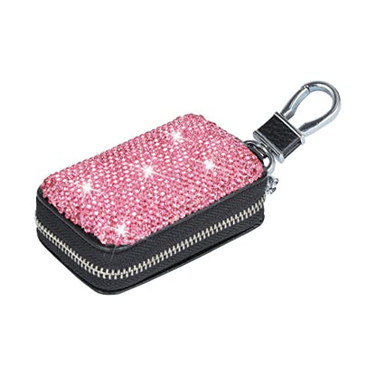eing Bling Bling Car Key Chain Case Premium Leather Coin Holder Zipper Case Remote Wallet Bag - color: B-rose Red