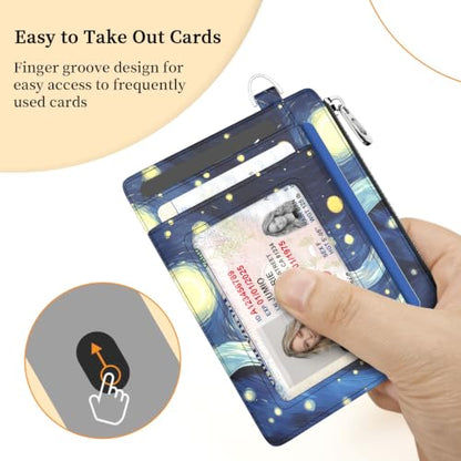 Hancynir Black Cat Slim Wallet Women Credit Card Holder, RFID Small Cute - color: Black Cat Starry Night