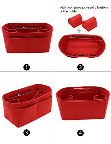 LEXSION Felt Purse Organizer Insert Zipper Pocket with Two Removeable Bottle Holder - color: Red, size: X-Large