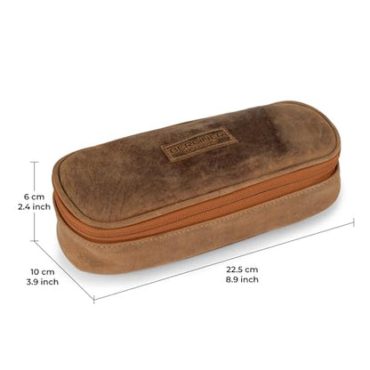 BERLINER BAGS Leather Pencil Case Felix, Pen Pouch For Men & Women- Brown | Genuine Leather Pencil Pouch, YKK Metal Zipper, Pen Loops Included, For Work and University - color: Walnut