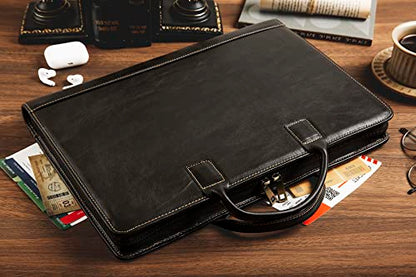 Oil Wax Leather Padfolio w/Handle & Zipper, for 15" Laptop/Legal Pad - color: Oil Wax-black, size: Non-Custom