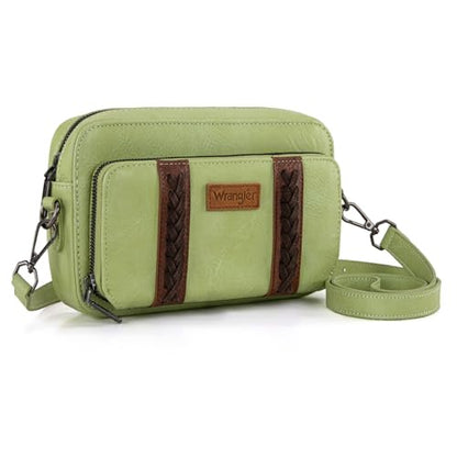 Wrangler Crossbody Bag for Women Shoulder Purse Small Multi Pocket Crossover Bag with Adjustable Strap - color: Green