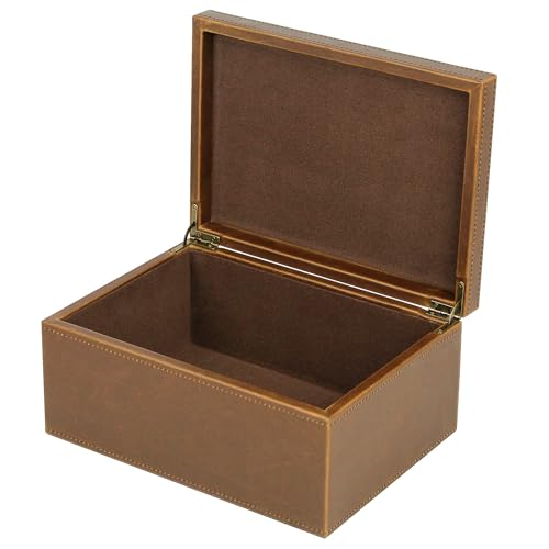 HofferRuffer Faux Leather Decorative Box, Large Wooden Structure Keepsake Box Accessory Organizer Jewelry Organizer with Hinged Lid, Storage Container for Home or Office (Brown) - color: Brown