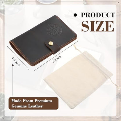 Eaasty Genuine Leather Journal Cover for 3.5 x 5.5 Inches Notebooks Compass Leather Notebook Back to School Slot/refillable Travel Pocket Notebook Handmade with Pen Holder for Travel Office Writing