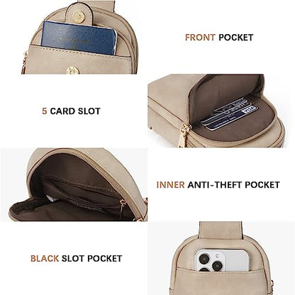 BOSTANTEN Sling Bag Crossbody Bags for Women Trendy Crossbody Purse Leather Chest Bag | Small, Adjustable Shoulder Strap, Multi Pockets and Carrying Ways, Card Slots, Lightweight Comfortable for Travel Daily Use - color: A-cloud Grey