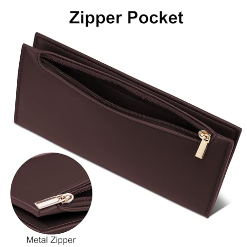 Tipmile Slim Wallet for Women, RFID Blocking Credit Card Holder | Thin Compact Bifold Wallet with Zipper, Ladies Gift - color: Coffee