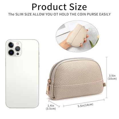 GAEKEAO Coin Purse for Women Small Change Key Pouch Vegan Leather large Capacity mini Portable Ladies Wallet with Zipper - color: A-Beige