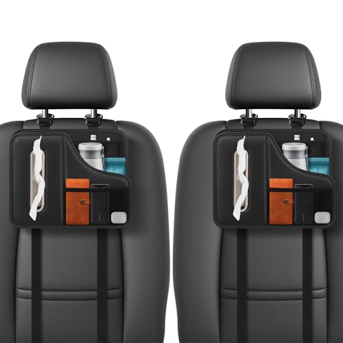 Car Tissue Holder,Back Seat Organizer with Cup Holder,Multifunctional Car Headrest Seat Back Storage,Large Tissue Box Cover Fit for 100-130 Regular Size Tissues(2pcs) - color: Black 2 Packs