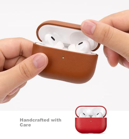 LOPIE Leather Case for AirPods Pro 2 - Handmade AirPods Pro 2nd Generation Case Cover with Lanyard - Made of Full Grain Leather - Drop Protection Hard Shell Cover - Wireless Charging Compatible - Red - color: Red, size: Top Grain Leather