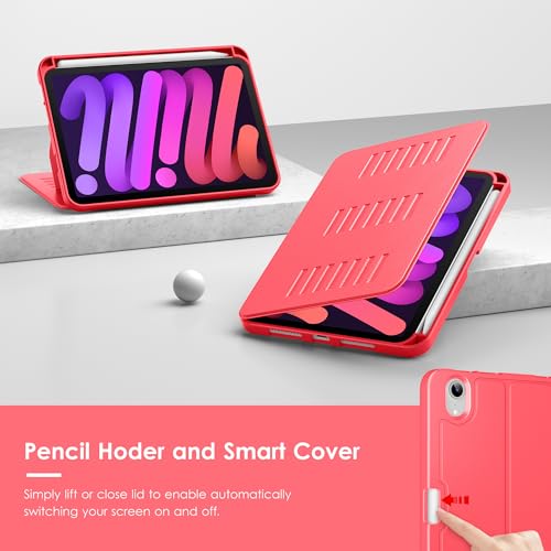 Case for iPad mini 7 (A17 Pro) and iPad mini 6,Multiple Angles Magnetic Stand Cover,Shockproof Soft Back,Pencil Holder,and Auto Sleep/Wake,Red - color: Red