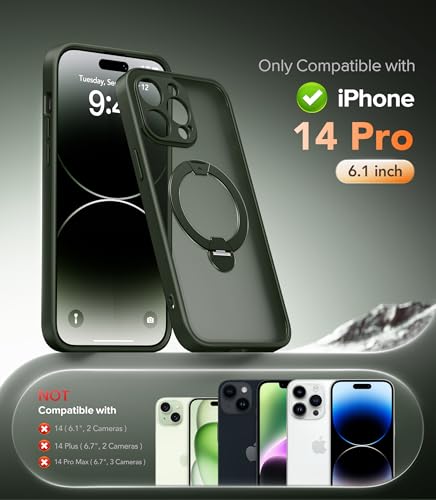 Magnetic for iPhone 14 Pro Case,[Unbreakable & Stable Stand] [Phone Case Compatible with MagSafe] [Military-Grade Protection] Slim Translucent Matte Shockproof Phone Cover,Deep Green - color: Green, size: iPhone 14 Pro (6.1 lnch,3 Lens)