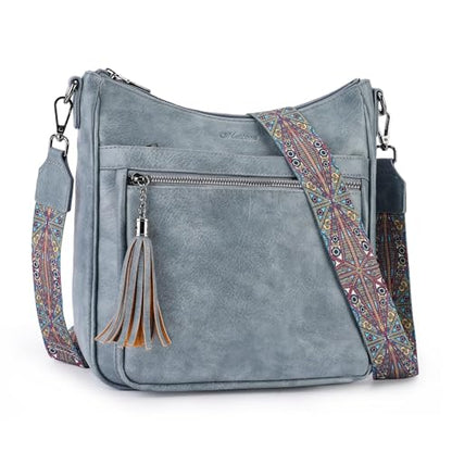 MEITRUE Crossbody Bags for Women Trendy,Vegan Leather Medium Crossbody Purse with Tassel Lightweight Shoulder Handbags - color: 03-blue