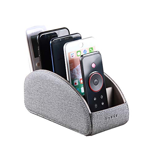 TV Remote Control Holder with 5 Compartments,Pu Leather Remote Caddy/Tray | Nightstand Desktop Storage Box/Organizer/Store for Pen,DVD,Blu-Ray,Media Player,Heater Controller,Makeup,Desk Office Supplies - color: Grey, size: Large